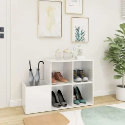 vidaXL Zapatero de recibidor contrachapado blanco brillo 105x35,5x70cm Blanco brillante Discount