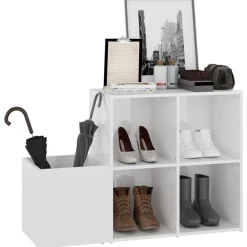 vidaXL Zapatero de recibidor contrachapado blanco brillo 105x35,5x70cm Blanco brillante Discount