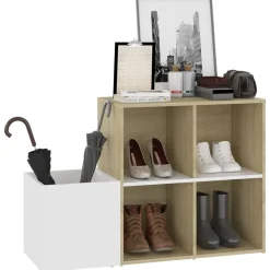 vidaXL Zapatero de recibidor contrachapado blanco roble 105x35,5x70 cm Blanco y roble sonoma Online