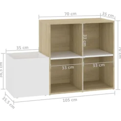 vidaXL Zapatero de recibidor contrachapado blanco roble 105x35,5x70 cm Blanco y roble sonoma Online