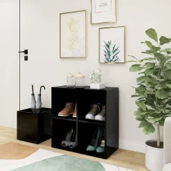vidaXL Zapatero de recibidor contrachapado negro brillo 105x35,5x70 cm negro brillante Best