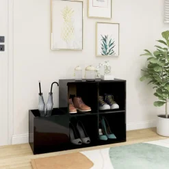 vidaXL Zapatero de recibidor contrachapado negro brillo 105x35,5x70 cm negro brillante Best