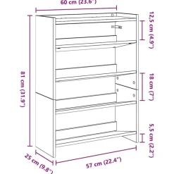vidaXL Zapatero madera contrachapada 60x25x81 cm Roble Sonoma Clearance