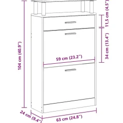 vidaXL Productos Del Hogar-Zapatero madera contrachapada marrón roble 63x24x104 cm