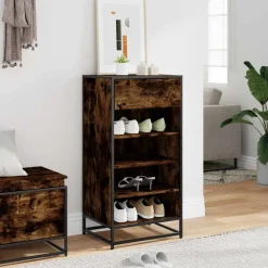 vidaXL Zapatero madera contrachapada 48x38x97,5 cm Roble ahumado Online