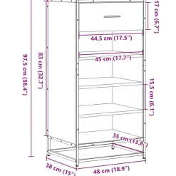 vidaXL Zapatero madera contrachapada 48x38x97,5 cm Roble ahumado Online