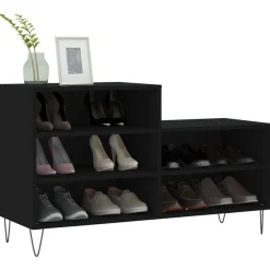 vidaXL Zapatero madera contrachapada 102x36x60 cm Negro Discount