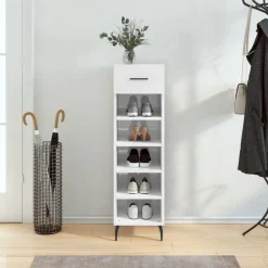 vidaXL Productos Del Hogar-Zapatero madera contrachapada blanco brillo 30x35x105 cm