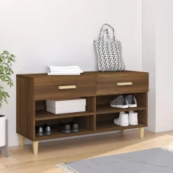 vidaXL Productos Del Hogar-Zapatero madera contrachapada marrón roble 102x35x55 cm