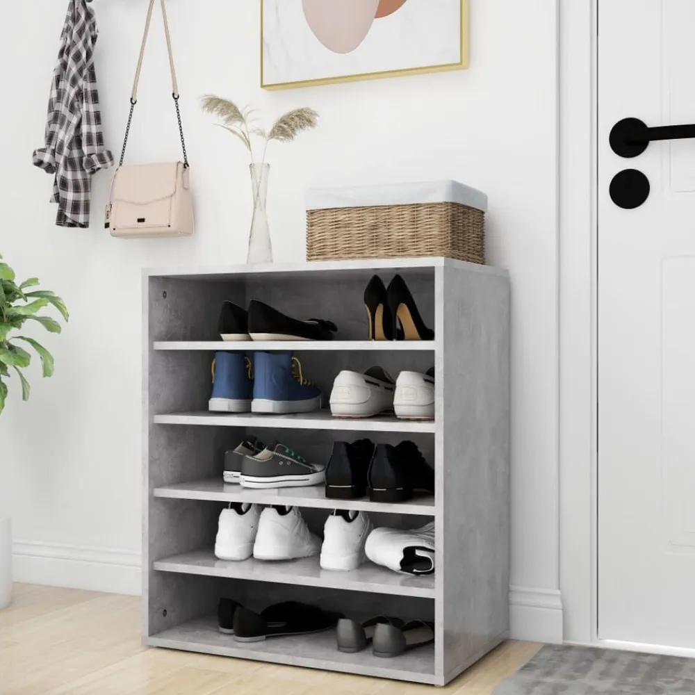 vidaXL Productos Del Hogar-Zapatero madera contrachapada gris hormigón 60x35x70 cm
