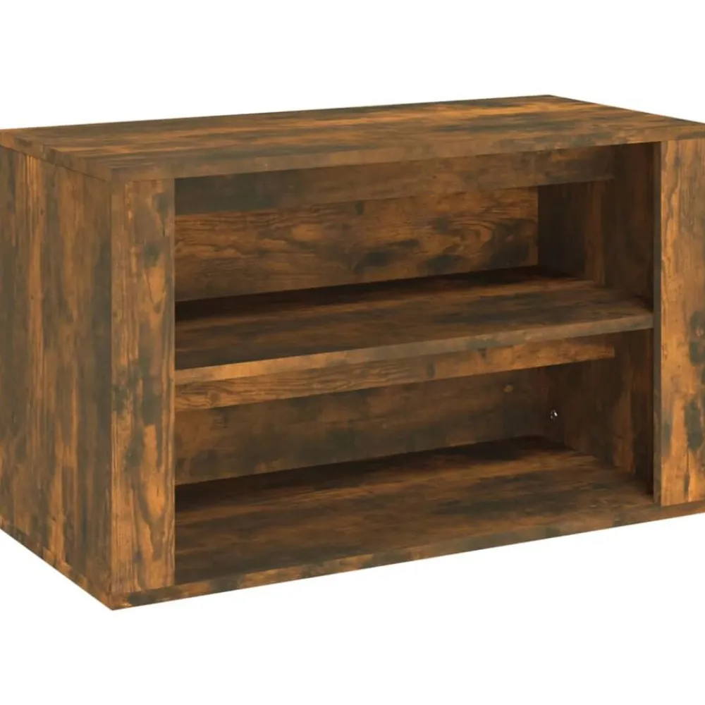vidaXL Zapatero madera contrachapada 75x35x45 cm Roble ahumado Online