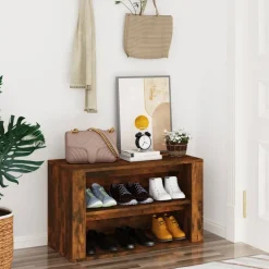vidaXL Zapatero madera contrachapada 75x35x45 cm Roble ahumado Online