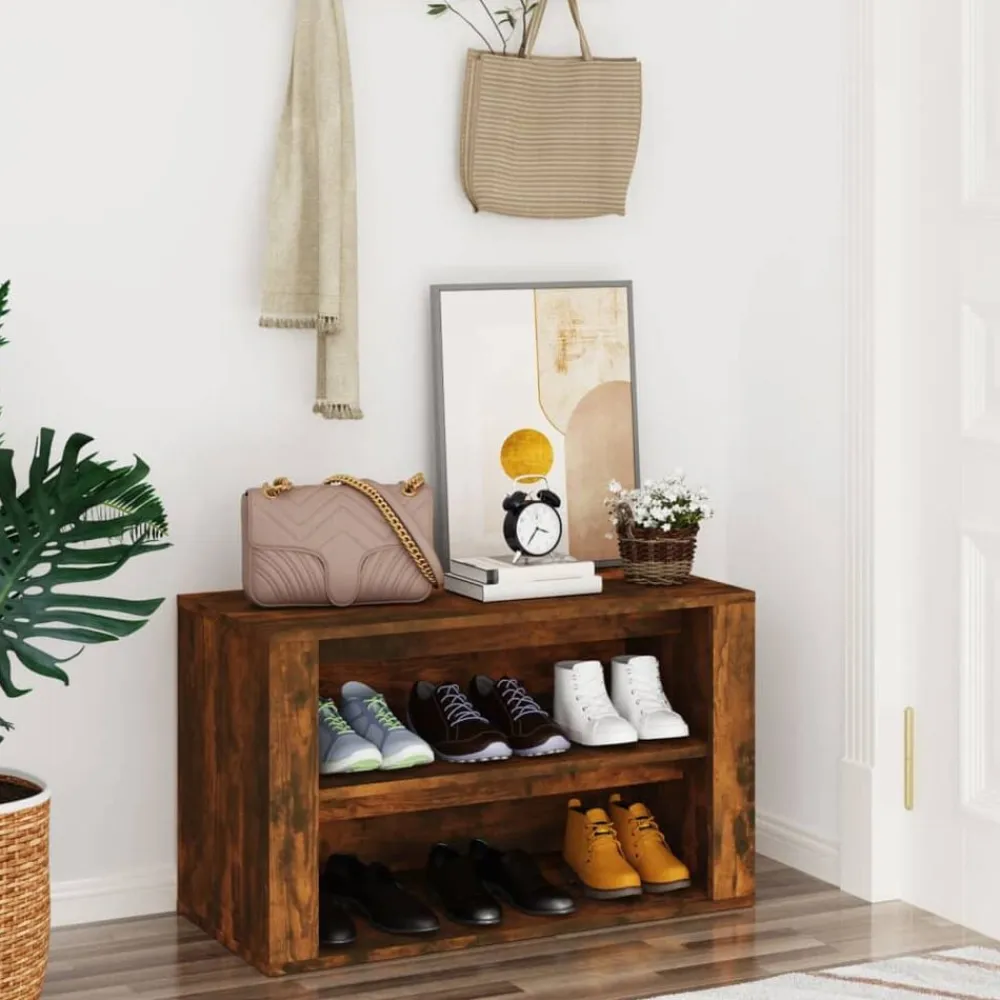 vidaXL Zapatero madera contrachapada 75x35x45 cm Roble ahumado Online