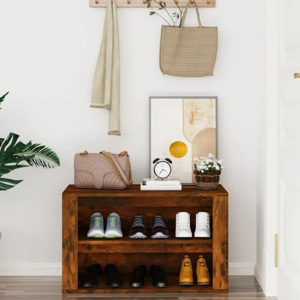vidaXL Zapatero madera contrachapada 75x35x45 cm Roble ahumado Online