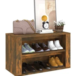vidaXL Zapatero madera contrachapada 75x35x45 cm Roble ahumado Online