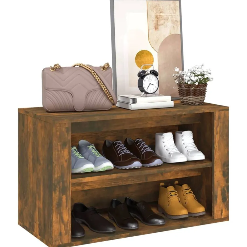 vidaXL Zapatero madera contrachapada 75x35x45 cm Roble ahumado Online