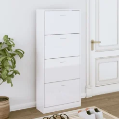 vidaXL Zapatero madera contrachapada blanco brillo 63x24x147 cm Blanco brillante New
