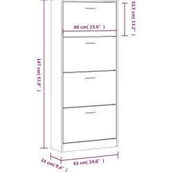 vidaXL Zapatero madera contrachapada blanco brillo 63x24x147 cm Blanco brillante New