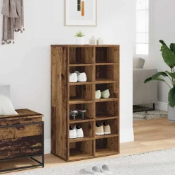vidaXL Zapatero madera contrachapada madera vieja 54x34x100cm Madera antigua New