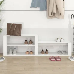 vidaXL Zapatero madera contrachapada blanco brillo 150x35x45 cm Blanco brillante Outlet