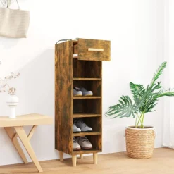 vidaXL Zapatero madera contrachapada 30x35x105 cm Roble ahumado Discount