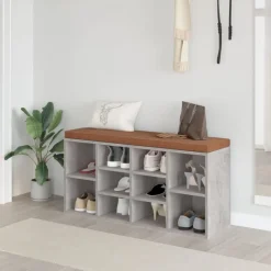 vidaXL Zapatero madera contrachapada gris hormigón 103x30x48 cm Gris hormig&oacute;n Clearance