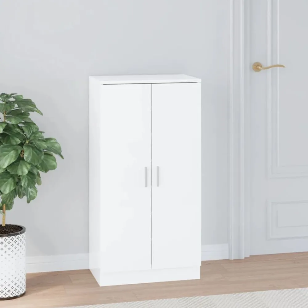 vidaXL Productos Del Hogar-Zapatero madera contrachapada blanco brillo 55x35x108 cm