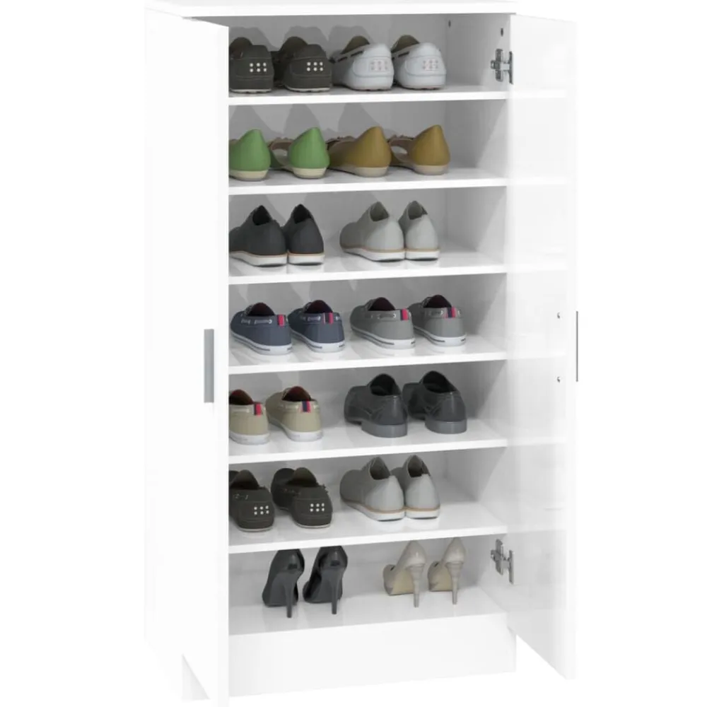 vidaXL Productos Del Hogar-Zapatero madera contrachapada blanco brillo 55x35x108 cm