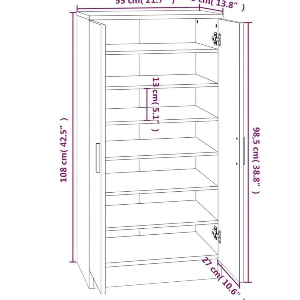 vidaXL Productos Del Hogar-Zapatero madera contrachapada blanco brillo 55x35x108 cm