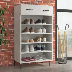 vidaXL Zapatero madera contrachapada gris hormigón 60x35x105 cm Gris hormig&oacute;n Sale