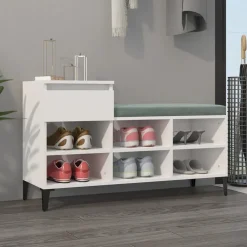 vidaXL Zapatero madera contrachapada blanco brillo 102x36x60 cm Blanco brillante Best