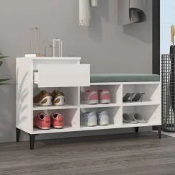 vidaXL Zapatero madera contrachapada blanco brillo 102x36x60 cm Blanco brillante Best