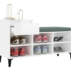 vidaXL Zapatero madera contrachapada blanco brillo 102x36x60 cm Blanco brillante Best