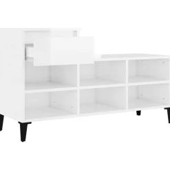 vidaXL Zapatero madera contrachapada blanco brillo 102x36x60 cm Blanco brillante Best