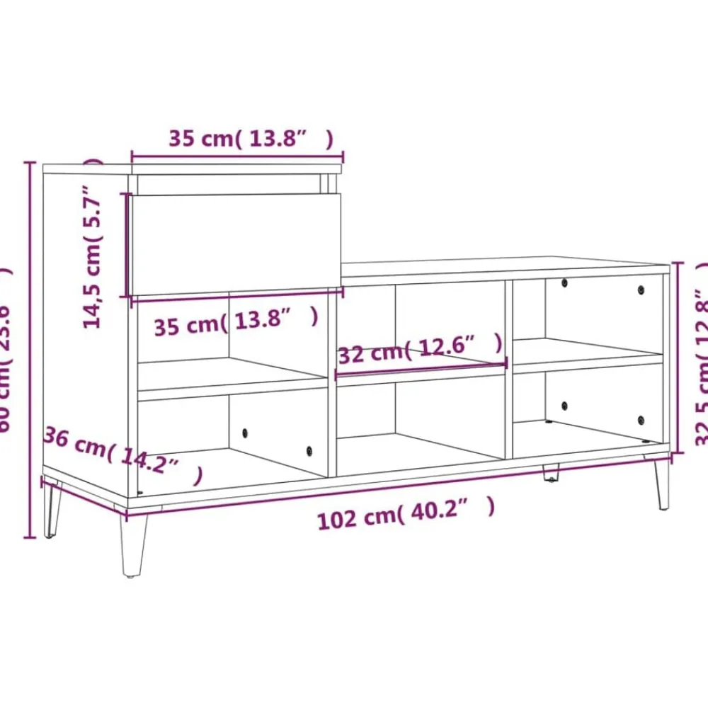 vidaXL Zapatero madera contrachapada 102x36x60 cm Roble ahumado Outlet