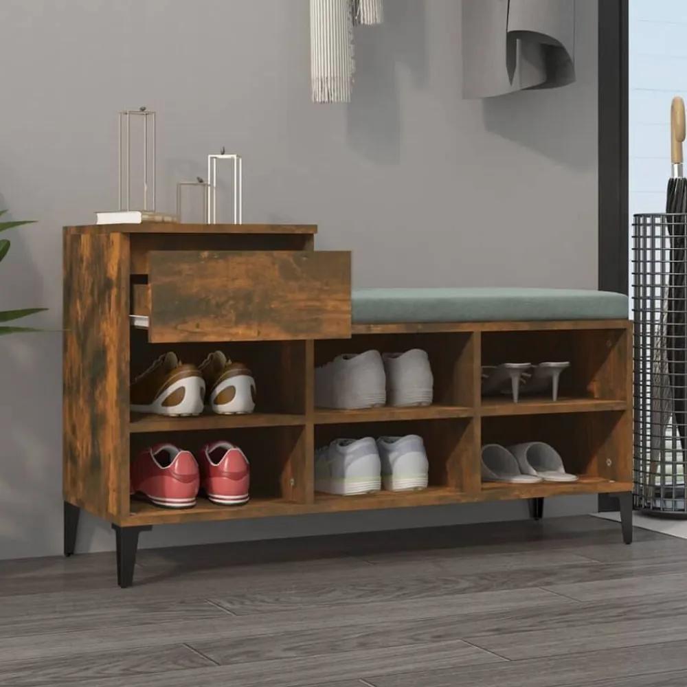 vidaXL Zapatero madera contrachapada 102x36x60 cm Roble ahumado Outlet