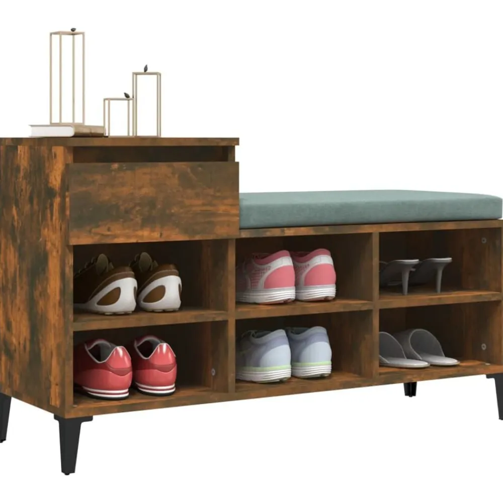 vidaXL Zapatero madera contrachapada 102x36x60 cm Roble ahumado Outlet