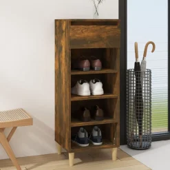 vidaXL Zapatero madera contrachapada 40x36x105 cm Roble ahumado Clearance