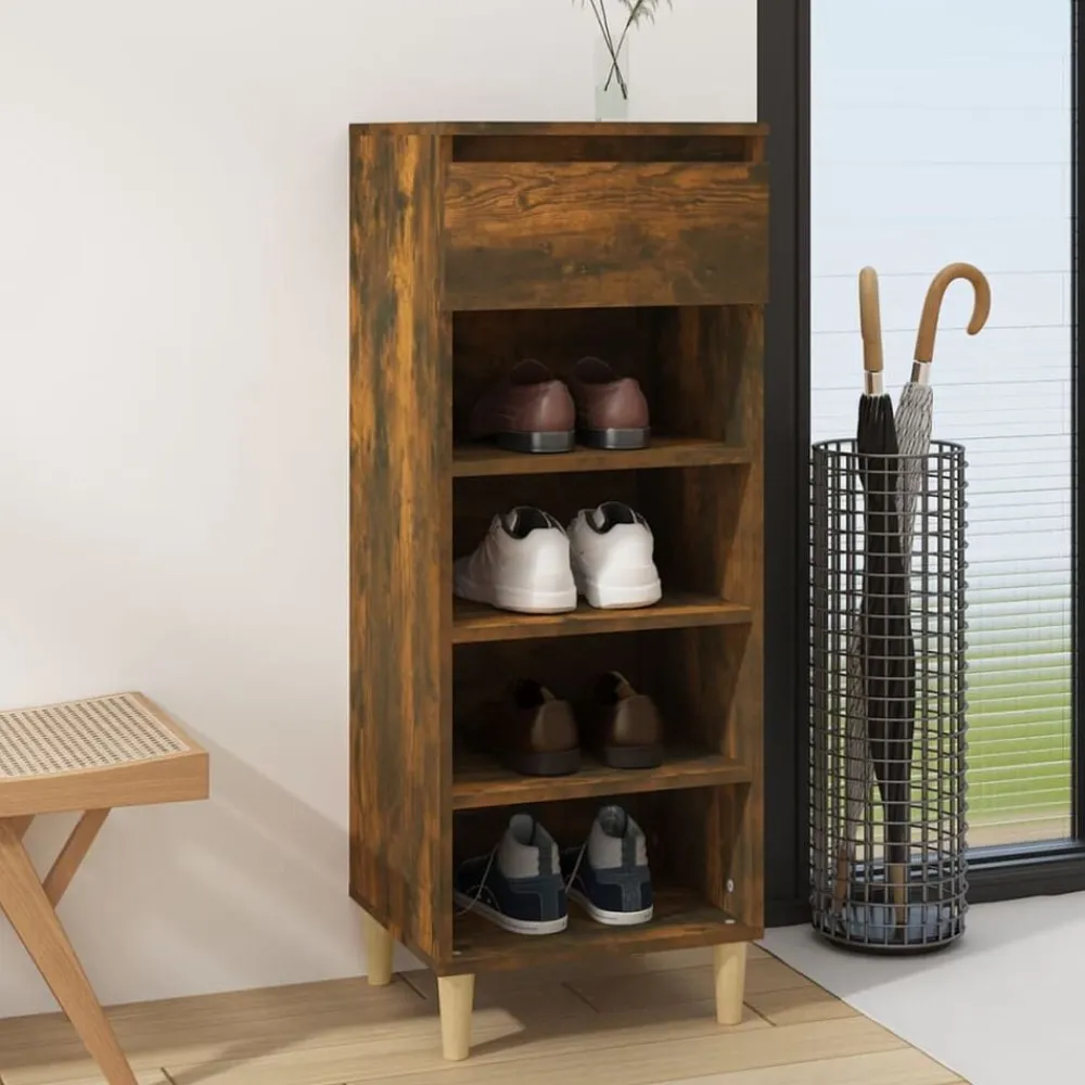 vidaXL Zapatero madera contrachapada 40x36x105 cm Roble ahumado Clearance