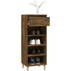 vidaXL Zapatero madera contrachapada 40x36x105 cm Roble ahumado Clearance