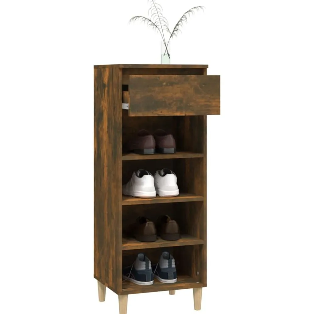 vidaXL Zapatero madera contrachapada 40x36x105 cm Roble ahumado Clearance