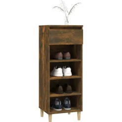vidaXL Zapatero madera contrachapada 40x36x105 cm Roble ahumado Clearance