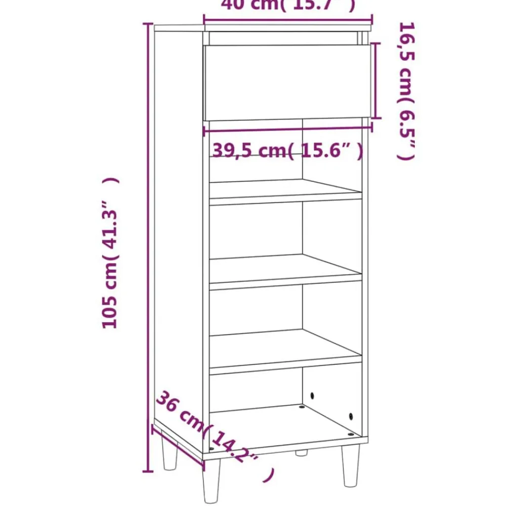 vidaXL Zapatero madera contrachapada 40x36x105 cm Roble ahumado Clearance