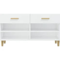 vidaXL Zapatero madera contrachapada blanco brillo 102x35x55 cm Blanco brillante Hot