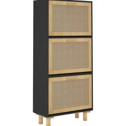 vidaXL Zapatero madera contrachapada ratán natural 52x25x115 cm Negro Outlet