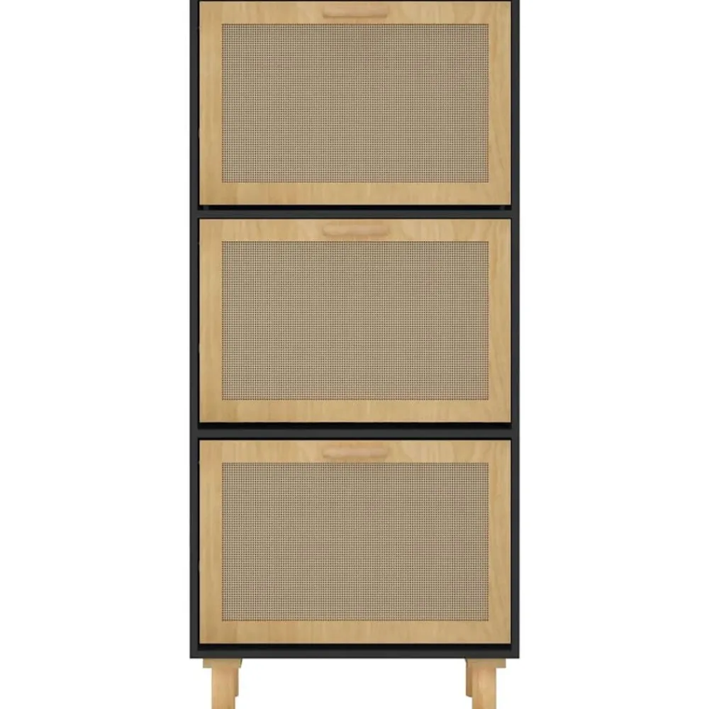 vidaXL Zapatero madera contrachapada ratán natural 52x25x115 cm Negro Outlet
