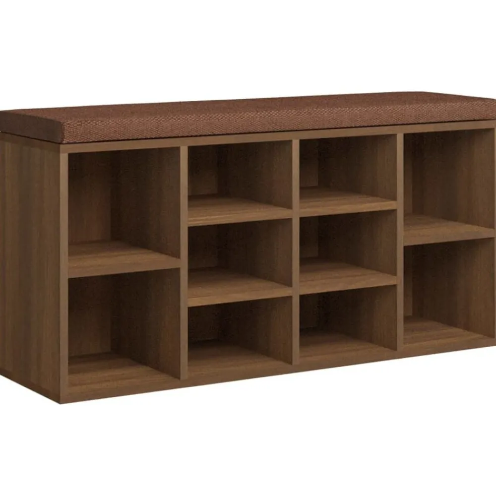 vidaXL Bancos-Zapatero madera contrachapada marrón roble 103x30x48 cm