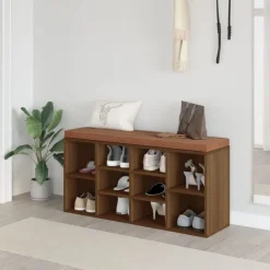 vidaXL Bancos-Zapatero madera contrachapada marrón roble 103x30x48 cm
