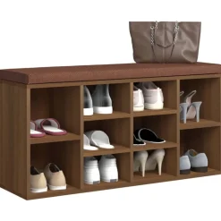 vidaXL Bancos-Zapatero madera contrachapada marrón roble 103x30x48 cm