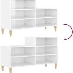 vidaXL Zapatero madera contrachapada blanco brillo 102x36x60 cm Blanco brillante Discount